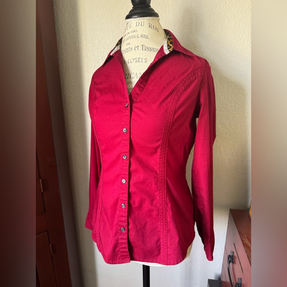 Express Medium Red Essentials Button Polo Shirt - image 1